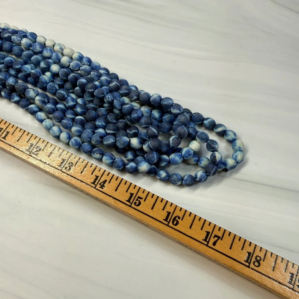 Indigo Blue Tie Dye Cloth Bead Multi Strand Statement Necklace Boho 5 Strand